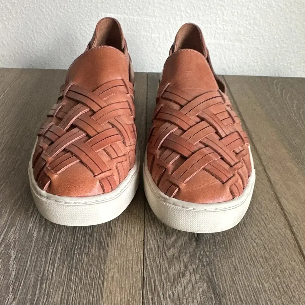 Frye Ivy Huarache Women's Woven Leather Slip-On Sneaker Cognac Size 10